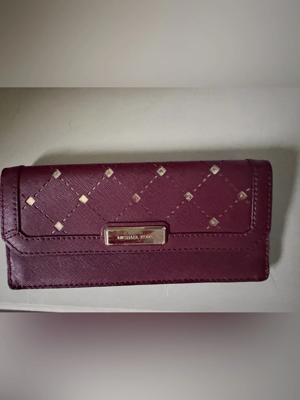Michael Kors Quilted Studded Wallet - Plum with Gold Accents